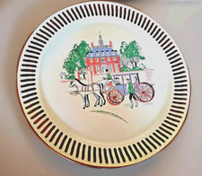 Vintage American Art Works Tole Toleware Tray Signed Cream Round Colonial, 18