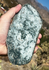 Burmese Jadeite Slab Type A Green White Polished Boulder 1.9lb Lapidary Cabbing picture