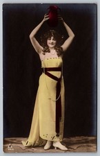Vintage Real Photo Postcard Woman w/ Vase Hand-Colored Art Nouveau RPPC picture