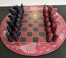 Vintage 1970-90’s Handcrafted Kenya African soapstone chess set w/ Fish Motifs picture