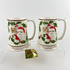 Vintage 1981 Josef Musical Kissing Santa Christmas Mugs Set Jingle Bells GUC picture