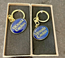 Victoria Cruises Souvenir Keychains Set of 2 Gold Blue Enamel in Box picture