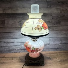 Vintage Gone With The Wind 3 Way Hurricane Parlor Lamp Painted Peach Fruit 15