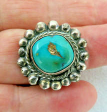 Vintage Native American Navajo Sterling Silver & Turquoise Stone Ring Size 9 3/4 picture