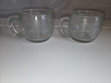 Vintage Nestle Globe 1970s Etched Glass Mugs Set of 2-Vtg-Retro-Mid Century SC3 picture