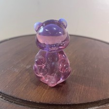 Fenton Glass Bear Figurine Vtg Purple Opalescent Ears Mini Art Glass Seated Bear picture