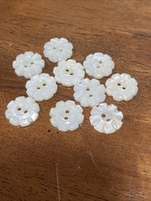 10 Antique Flower Old Stock Mother of Pearl 2Hole  buttons 1/2 Inch picture