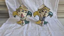 Pair of Vintage Henriot Quimper Fleur de Lis Vases Hand Painted Breton Man 6.5” picture