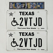 Texas Handicapped License Plate Pair 🔥 Lone Star State Matching TX Tags 2VTJD picture