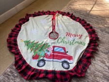 New Festive Christmas Tree Skirt Red Truck Design 48” picture