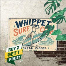 Whippet Dog Surfing Club Tin Sign Funny Pet Lover Beach Bar Wall Decor picture