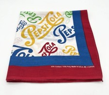 Vintage 70s Pepsi-Cola Bandana USA Made Multicolor Logo Red Blue Border 50/50 picture