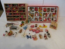 Vintage Lot Primitive Folk Art Wood Mixed Material Ornaments Garland 1970's picture