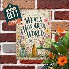 What A Wonderful World Outdoor Garden Sign Summer Floral Meadow Metal Tin Plaque picture