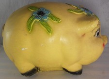Vintage Rare Color Floral Pig Piggy Bank Carnival Chalkware Large Prize 14