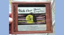 antique MAGIC LANTERN GLASS MOVIE THEATER SLIDE pyle WALK OVER SHOE west grov pa picture