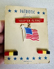 Rare Vintage WWII Victory Keep ‘Em Flying USA Flag Celluloid Plastic Brooch Pin picture