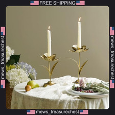 Vintage Gold Tulip Candle Holders Set of 2 for Dining & Decor picture