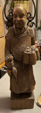 Hand Carved Brown Wood Man Figurine Statue, Happy Monk picture