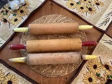 Lot of 3 Antique Wooden Rolling Pins Painted Handles Primitive Farmhouse Kitchen picture