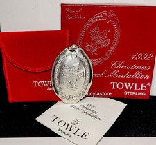 Vintage 1992 Towle Christmas Floral Medallion STERLING Mistletoe Ornament Boxed picture