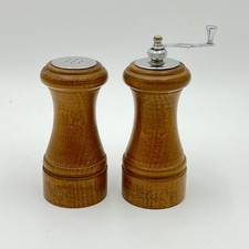 VTG Spice Tree Wood Salt Shaker and Pepper Mill Set Hand Crank MCM Kitchenware picture