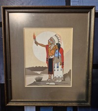 Fred Beaver 1971 Original Gouache Painting 'The Lovers' Native American Framed picture