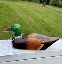 Lot of 2 Wooden Ducks - carved & hand painted solid wood New picture