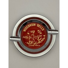 Vintage Wisconsin Dells Souvenir Red Gold Metal Ashtray Travel Memorabilia USA picture
