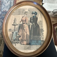 Pair 1883 Antique French Fashion Plates Le Moniteur Journal Demoiselles Framed picture