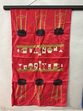 Vintage Linen Tea Towel MCM Bar Barware Cocktails Stools Red Background MC2 picture