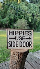 Hippies Use Side Door Vintage Retro Embossed Metal Sign picture