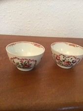 2 Antique New Hall English Porcelain Handleless Teacups Pattern 173 c1790 picture