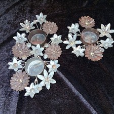 Set of 2 VTG Brutalist Metal Floral Votive Candle Holders picture