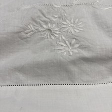 Vintage Fine Linen Lawn Tablecloth White Whitework Embroidered Hemstitch Border picture