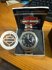 New Harley-Davidson by Bulova Stainless Steel Black Dial Watch w/ Box picture