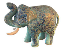 Large Kashmiri Papier Mache Elephant Figurine Hand Painted Turquoise Gold picture