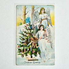 Antique Early 1900s Christmas Postcard Greetings Angels Tree picture