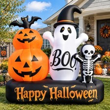 6FT Halloween Inflatable Pumpkin Ghost Skeleton & Bat Led Lights Blow Up Decor picture