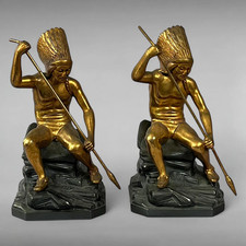 Jennings Brothers JB 2245 Gilded Native American Warrior Bookends Pair picture