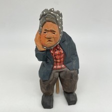 Swedish Hand Carved Gunnarsson Dentist Sore Tooth Sitting Folk Wood Art Rare vtg picture