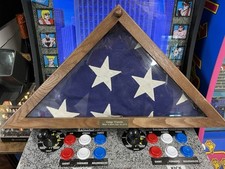 Vintage 1970s Valley Forge American Flag Cotton Sewn Stars w/ Wooden Case picture