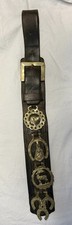 Antique & Vintage English/Welsh Horse Brass 4 Medallion Martingale Leather Strap picture