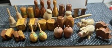 Vintage Wooden Salt & Pepper Shakers Lot Bowling Pins Pigs Souvenirs Novelty CDV picture