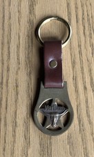 Vintage Marlboro Solid Brass & Leather Keychain Key Fob Longhorn picture