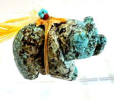 ZUNI Carved Turquoise Fetish Bear Spiny Oyster Bale Vintage Native Art 62 Grams picture