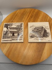 Lot of 2 Vintage Fredericksburg Texas Souvenir Ceramic Tiles Nimitz Sunday House picture