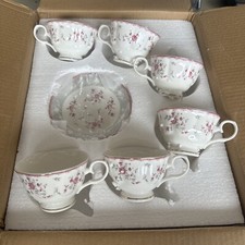 FANQUARE Pink Floral Vintage Porcelain Tea Party Set, 6 Tea Cup / Saucer Set picture