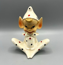 Vintage Ceramic  Elf/Pixie Figurine White Red & Black Polka Dots Pointed Hat picture