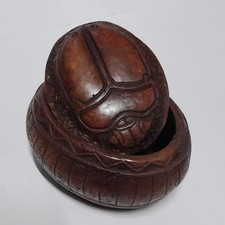 Brown scarab box, Egyptian art, vintage collectible, pharaoh gift, antique decor picture